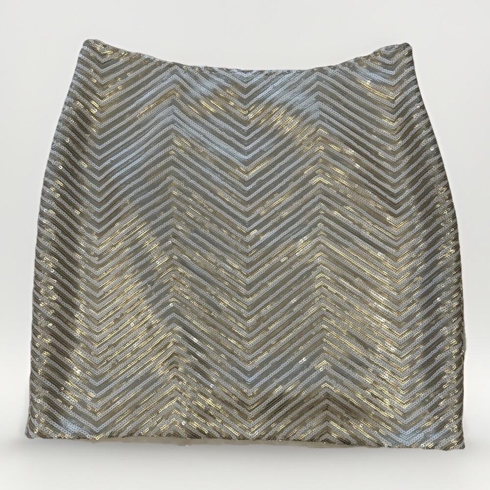 Banana Republic Gold White Chevron Sequin Mini Skirt Size 8P